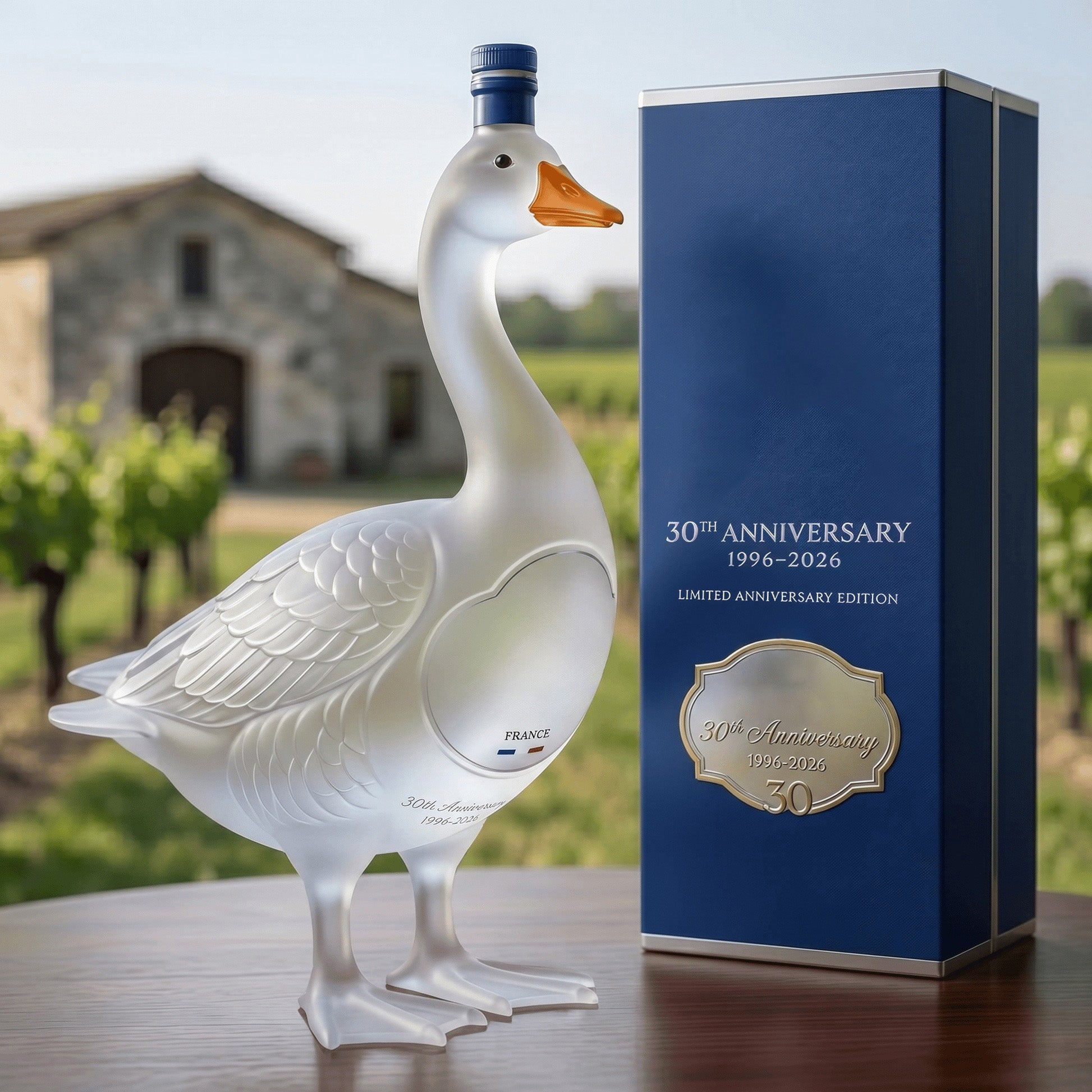 Sculpted swan shaped glass vodka decanter bottle with frosted matte texture
