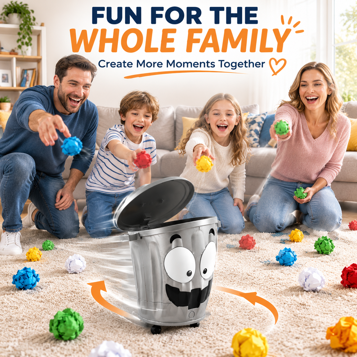 Moving trash can toy full setup profile view