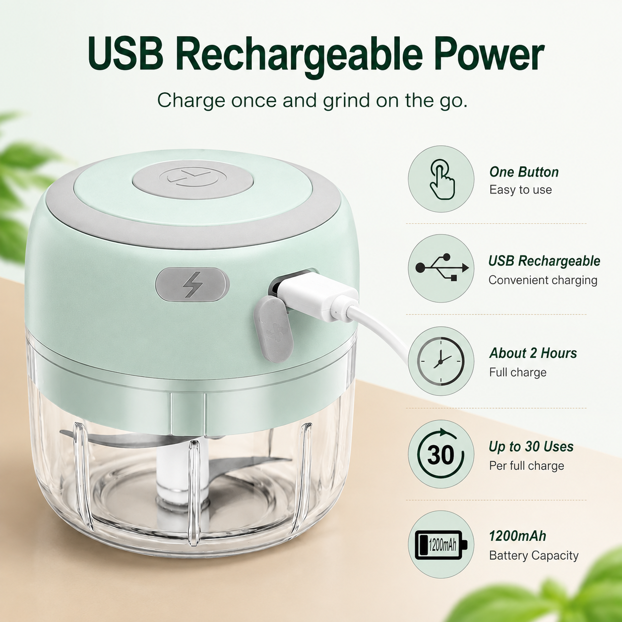 USB rechargeable portable herb grinder