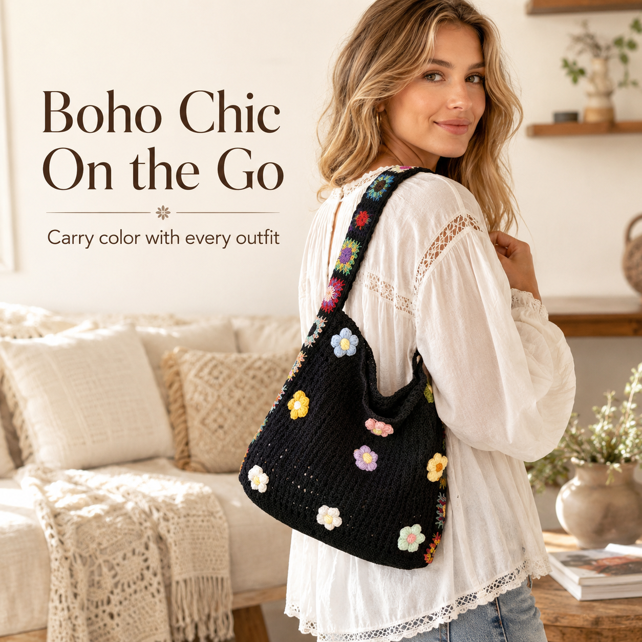 Women's Retro Floral Patchwork Messenger Bag