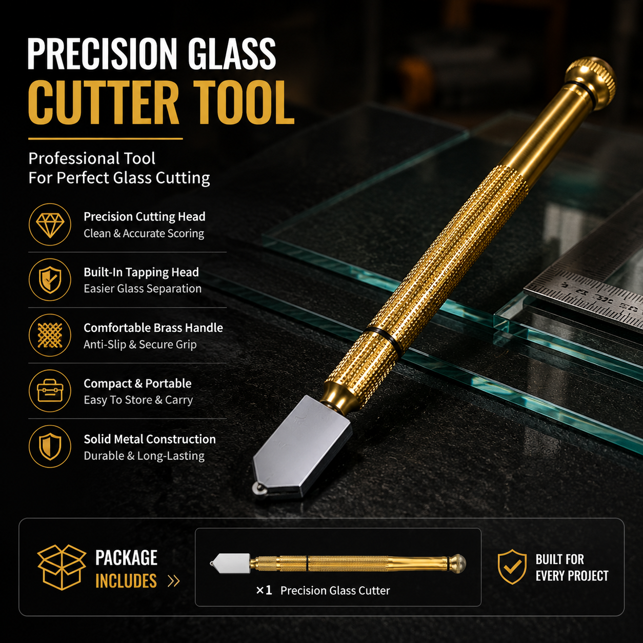 Smooth cut glass edge result after using brass glass cutter