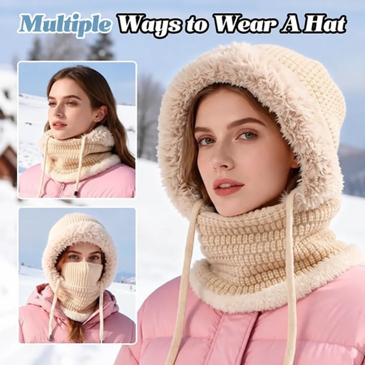 Different ways to wear the three-in-one winter beanie