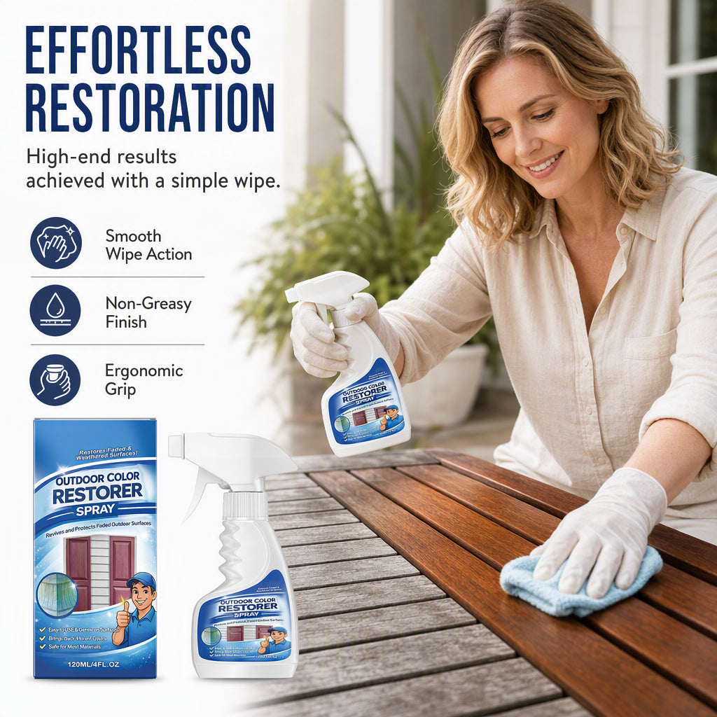 Easy spray and wipe outdoor wood color restorer