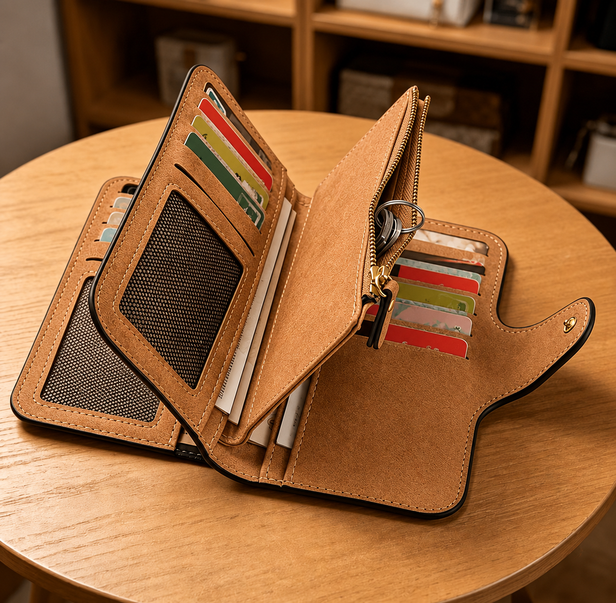 Inside compartments of personalized wallet
