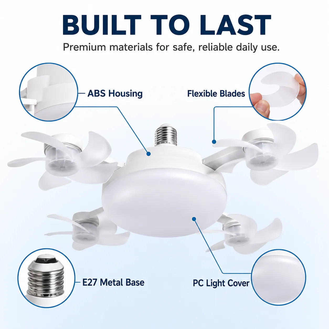Durable E27 socket ceiling fan light construction