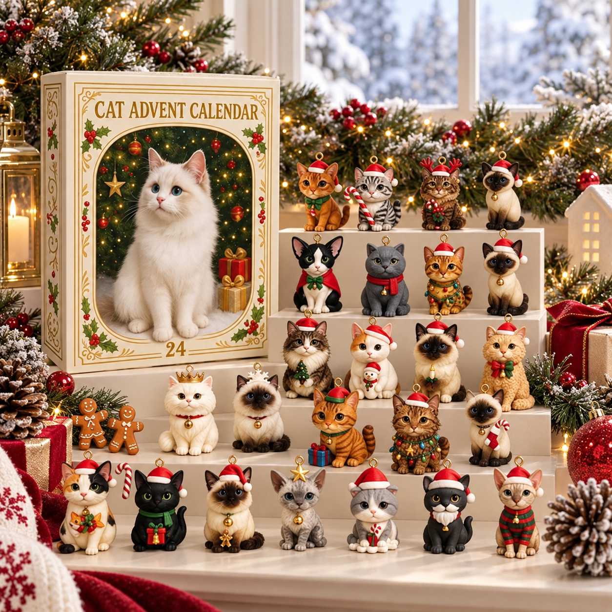 Christmas cat advent calendar with themed cat figures