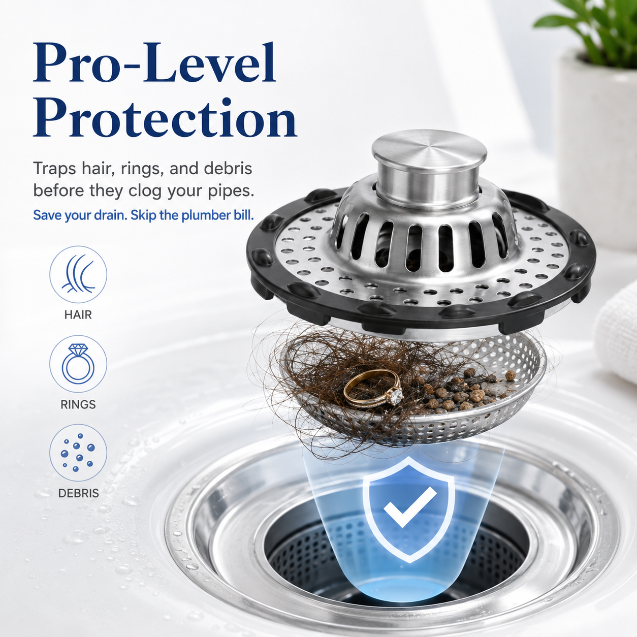 Removable sink drain debris basket