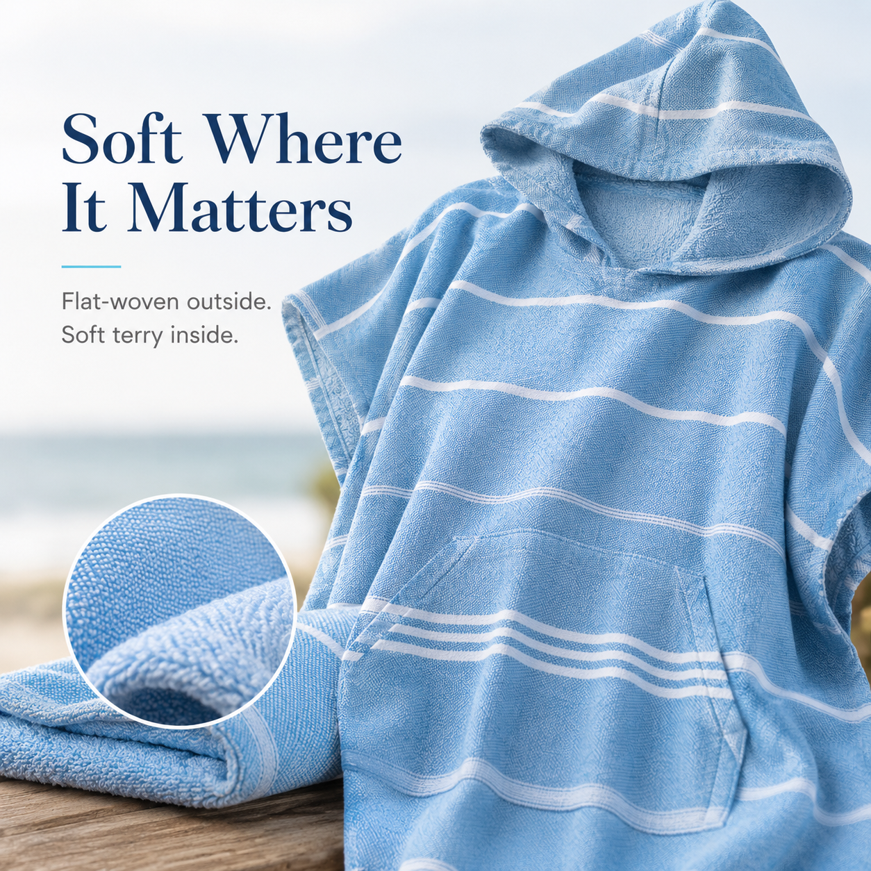 Dual sided weave showing flat outer face and absorbent inner terry loops
