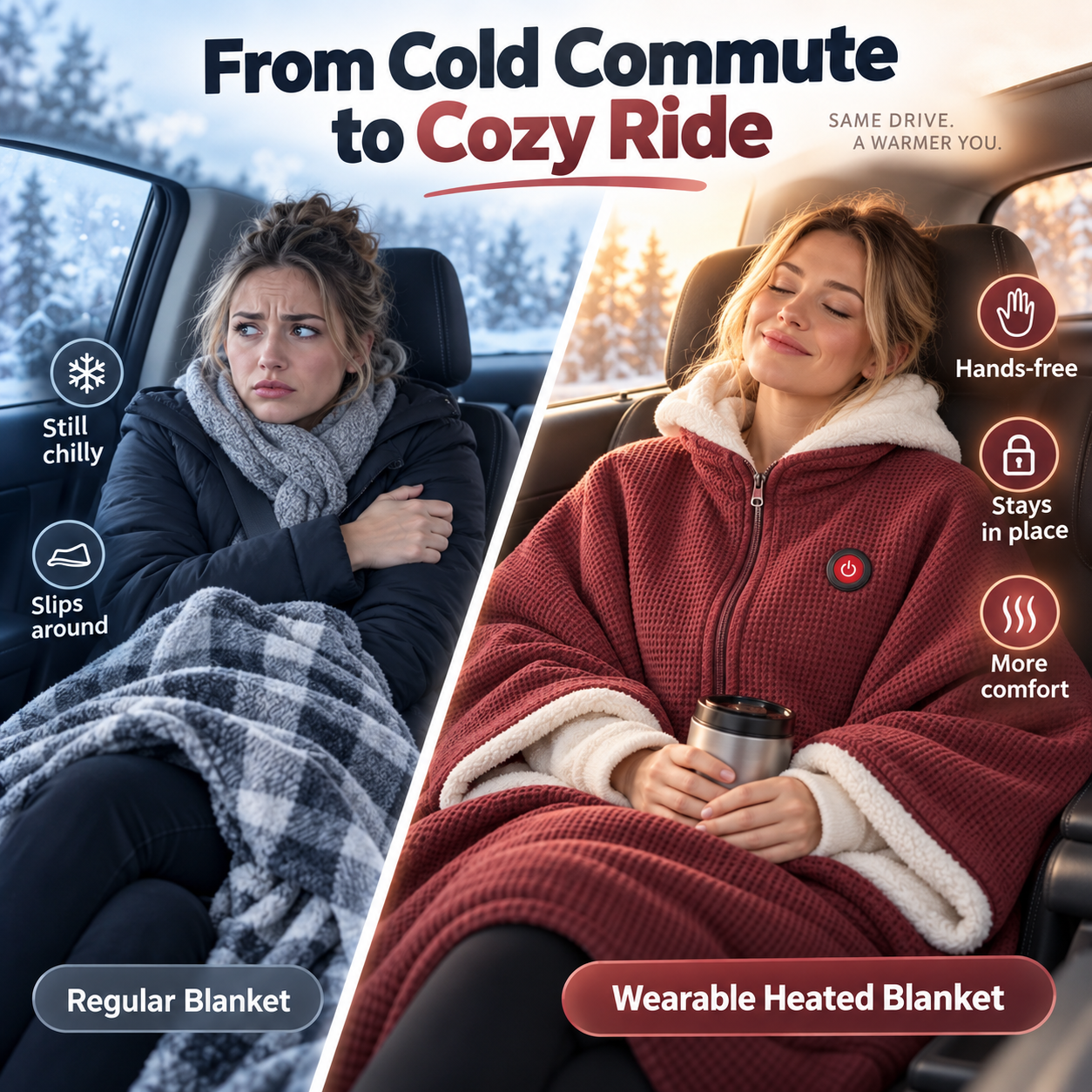 Wearable heated blanket easy use