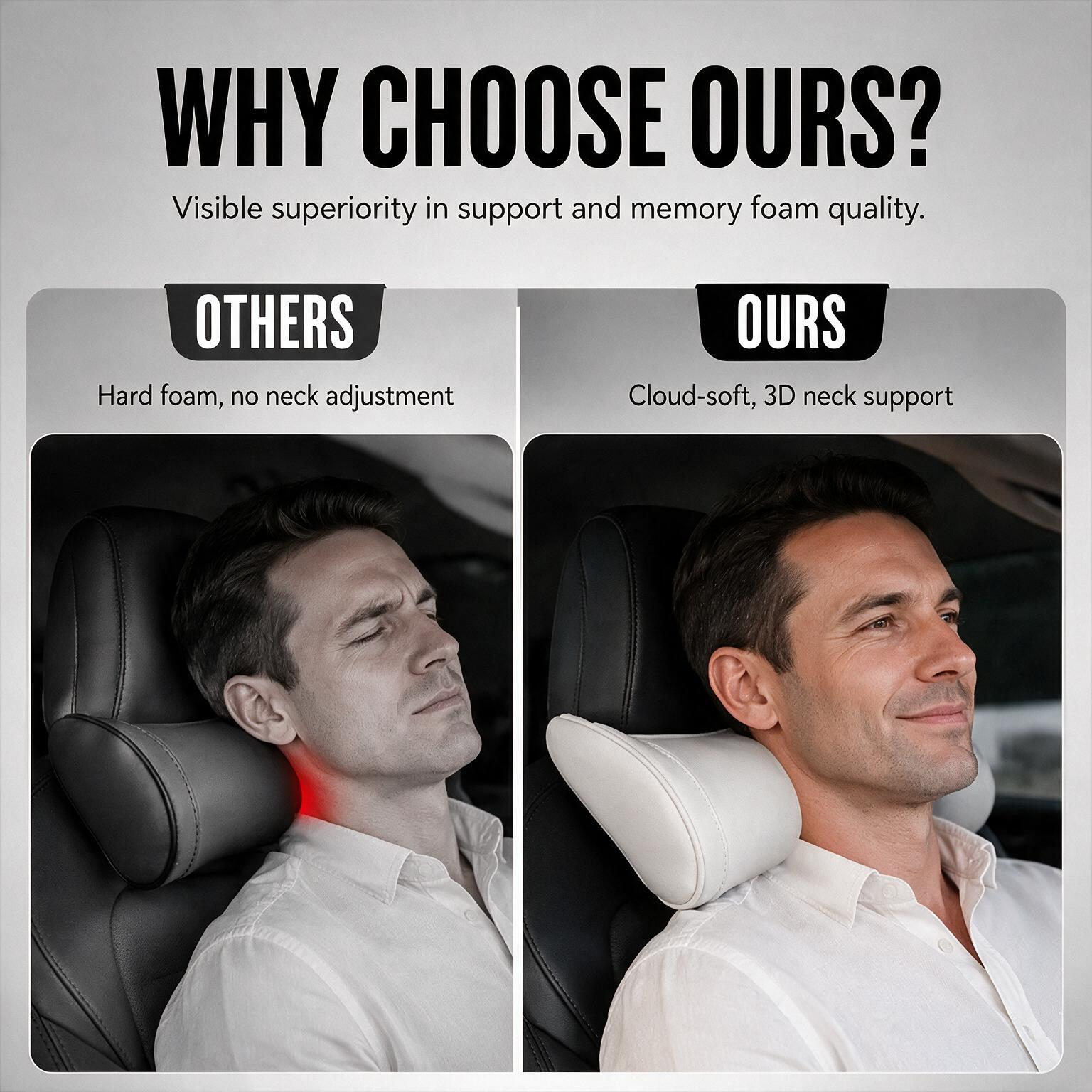 Memory foam car neck pillow comparison with ordinary cushions