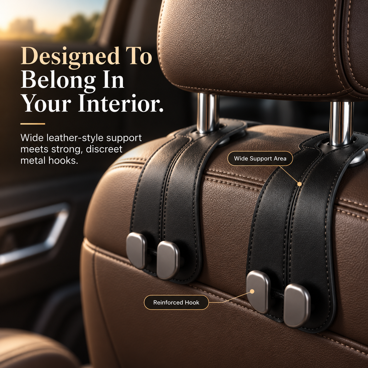 wide suede leather car seat hook designed to protect car interior