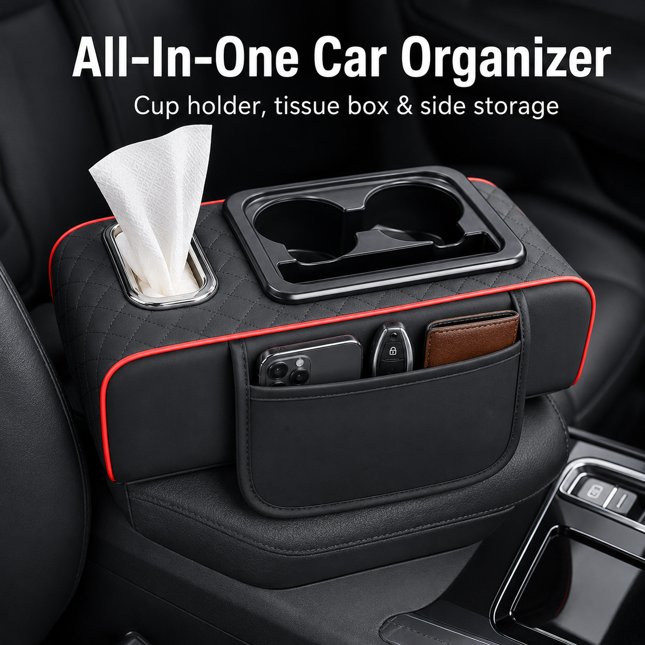 Car armrest organizer product display