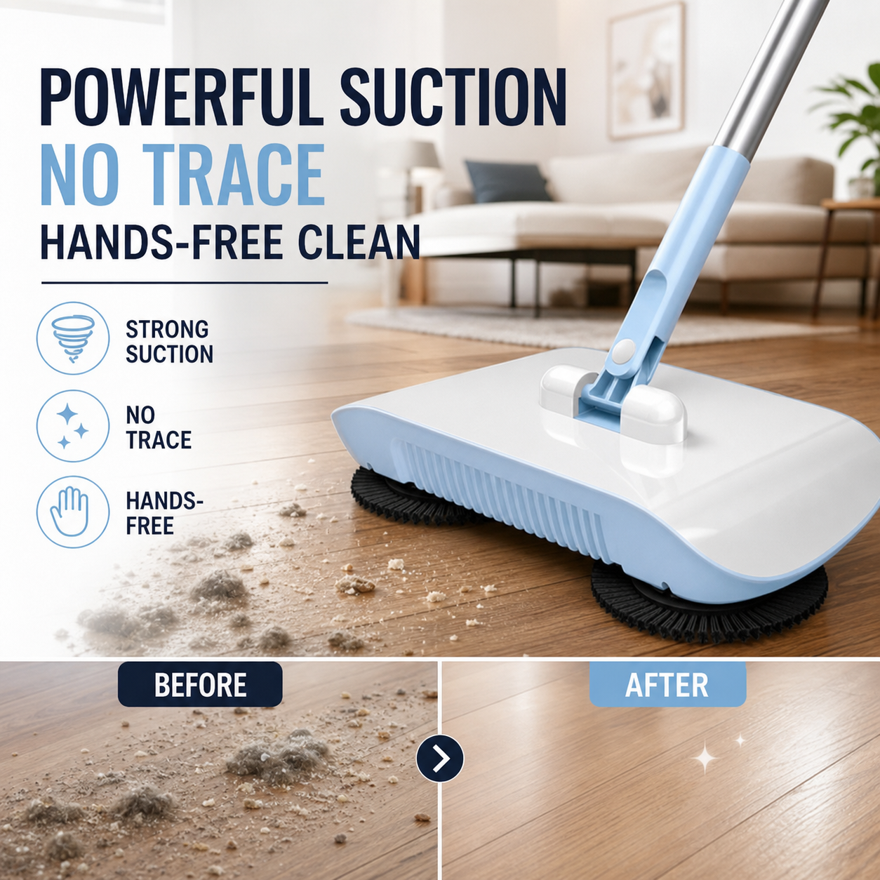 Manual push sweeper mop for wood tile marble and vinyl hard floors