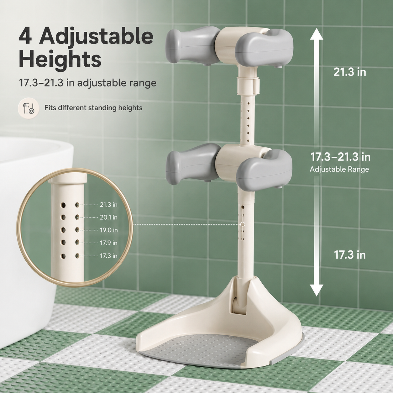 Adjustable standing toddler bath support full view overview
