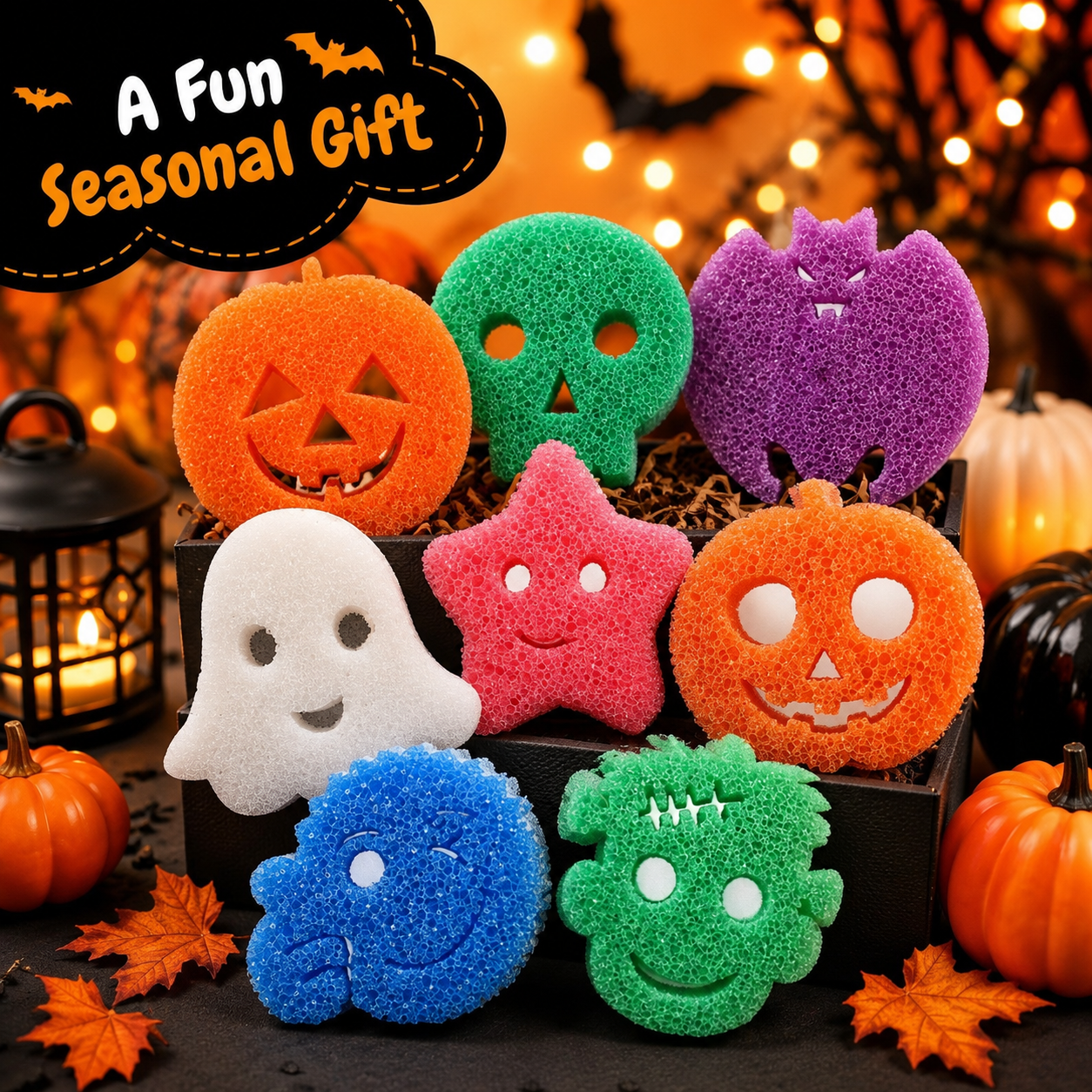 8 PCS Halloween scrub sponges kitchen cleaning set