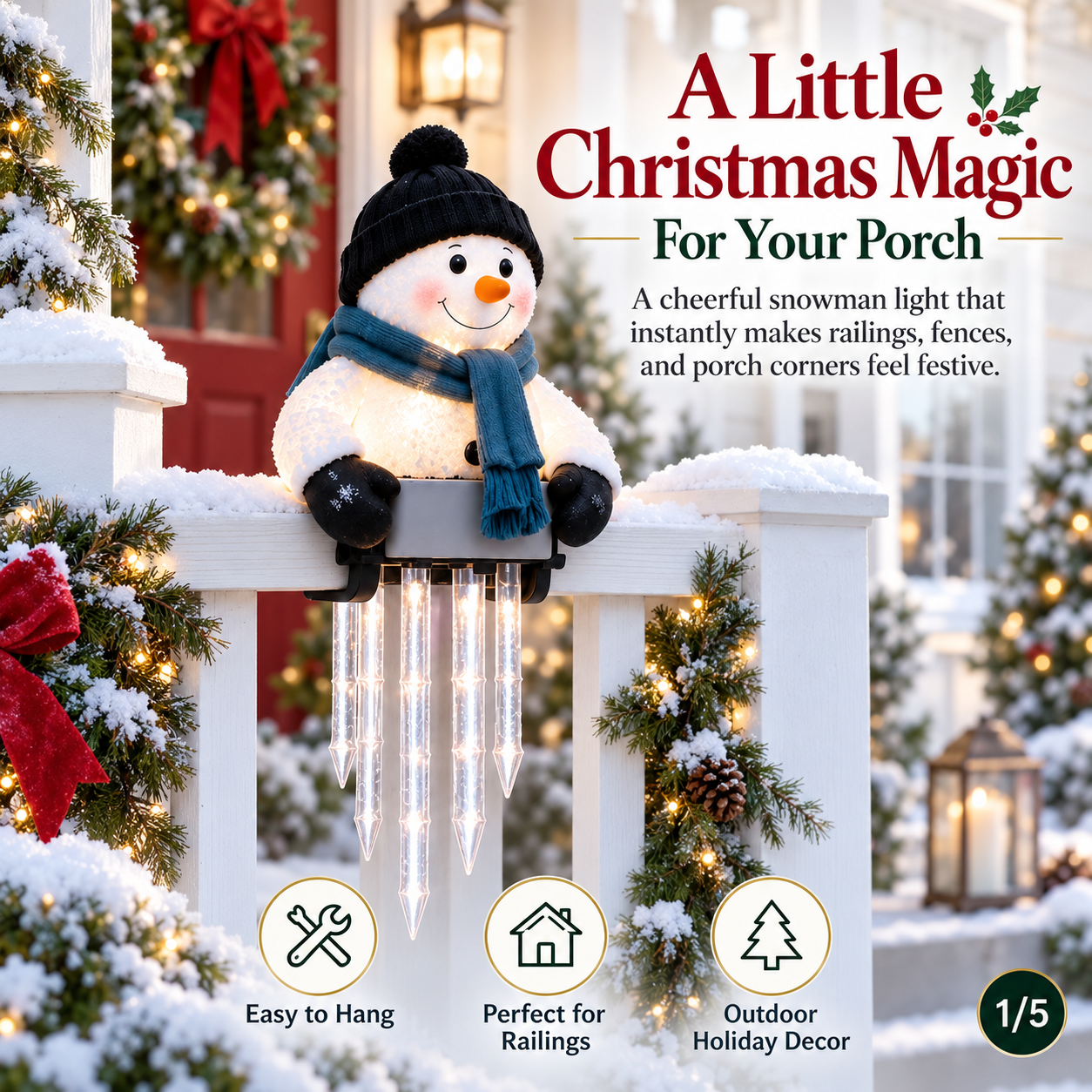 Christmas snowman railing light
