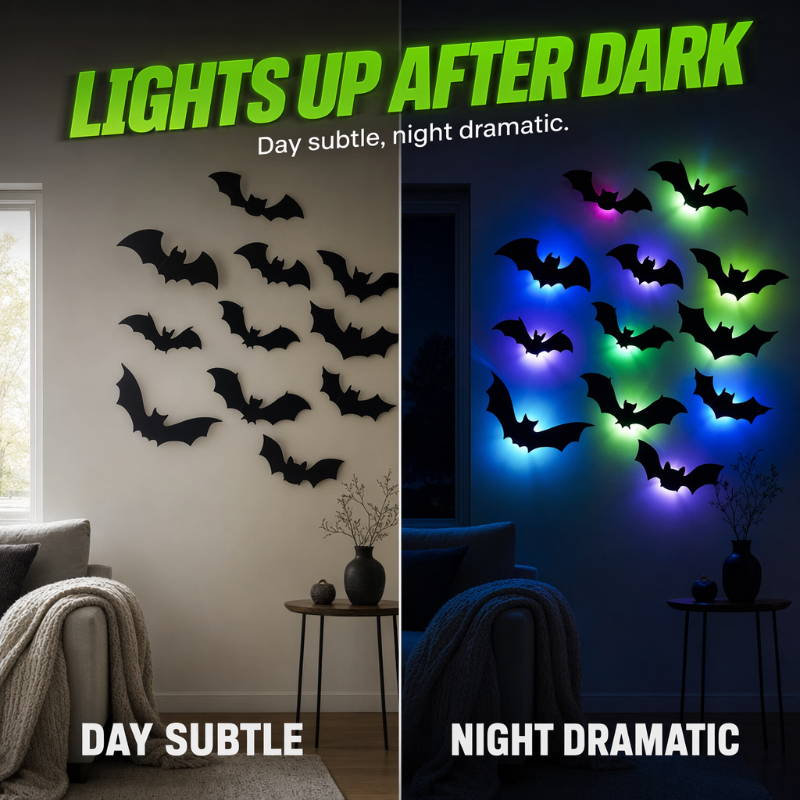 Halloween glowing bat wall decals light up after dark wall decoration