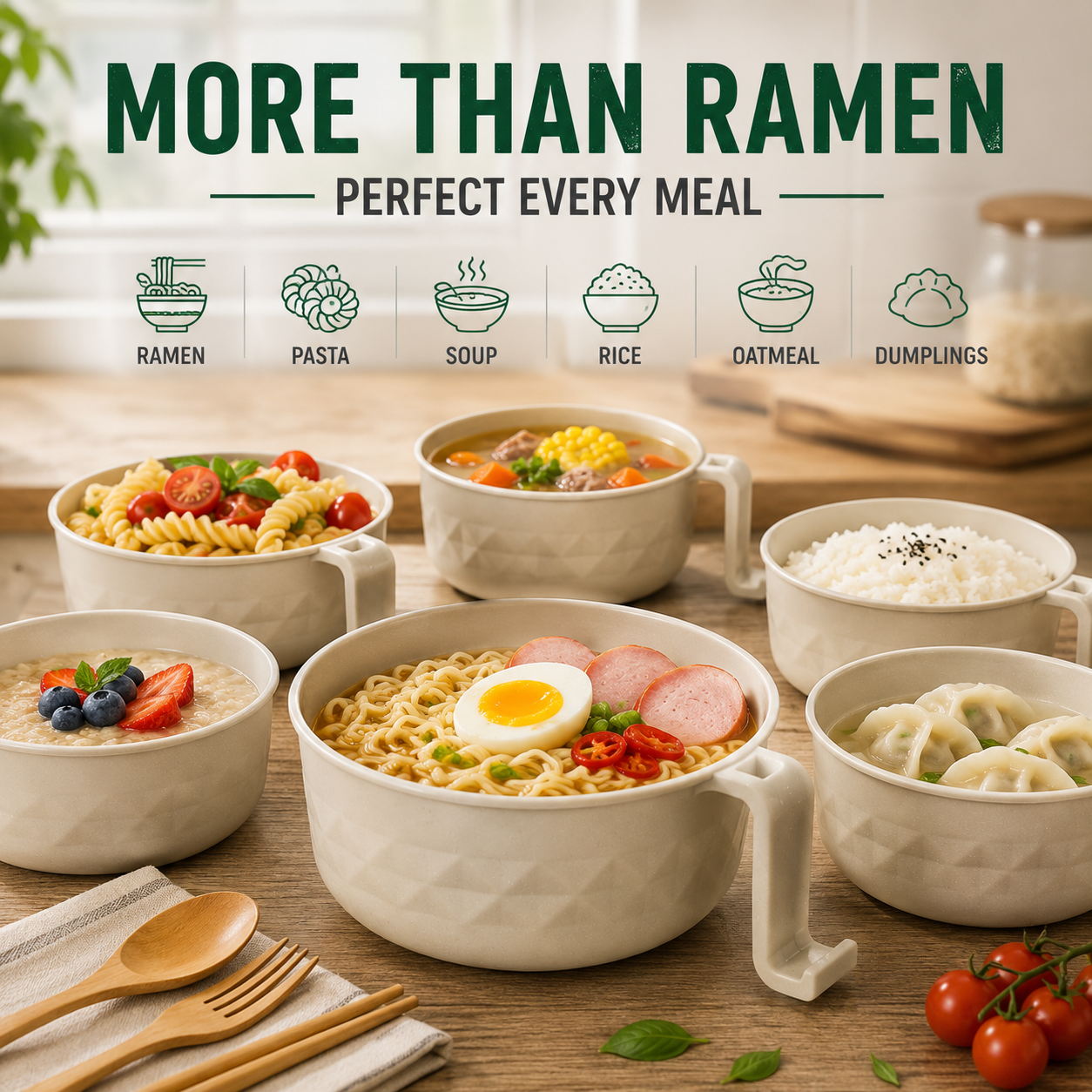 Microwave ready noodle bowl set