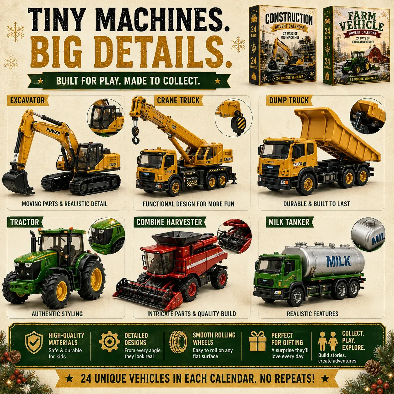 Different mini vehicle styles in advent calendar