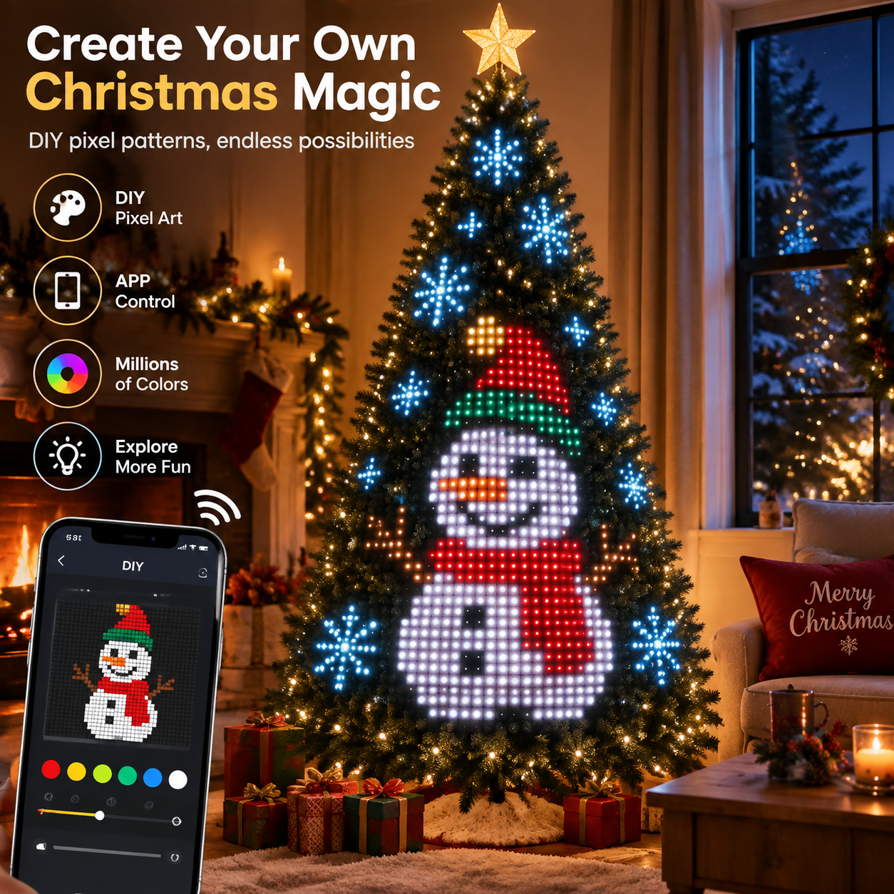 Vibrant RGB colors and bright glowing star topper details