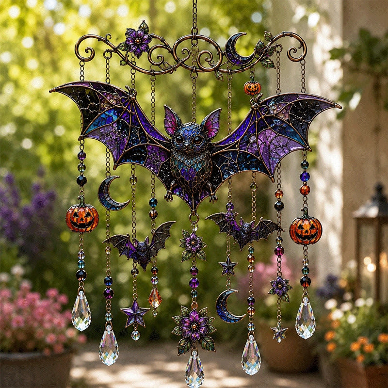 Giant bat Halloween stained glass-style hanging ornament