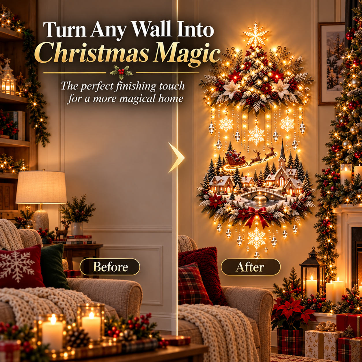 Before and after Christmas wall decoration