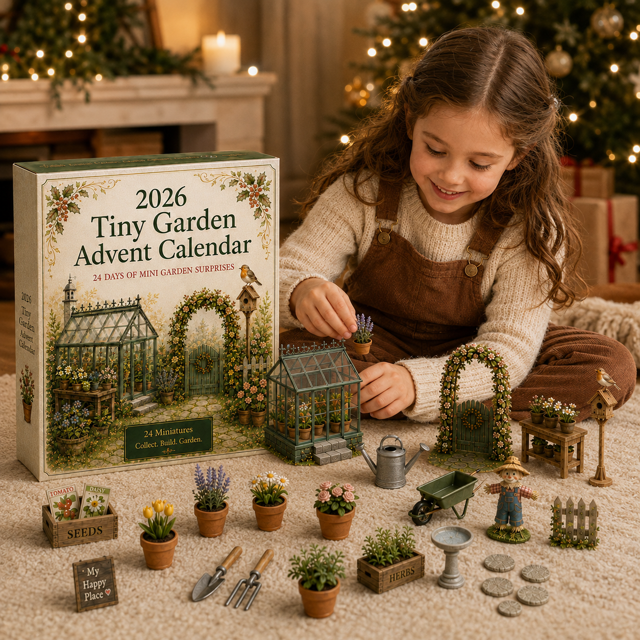 Child creating miniature garden from Tiny Garden Advent Calendar