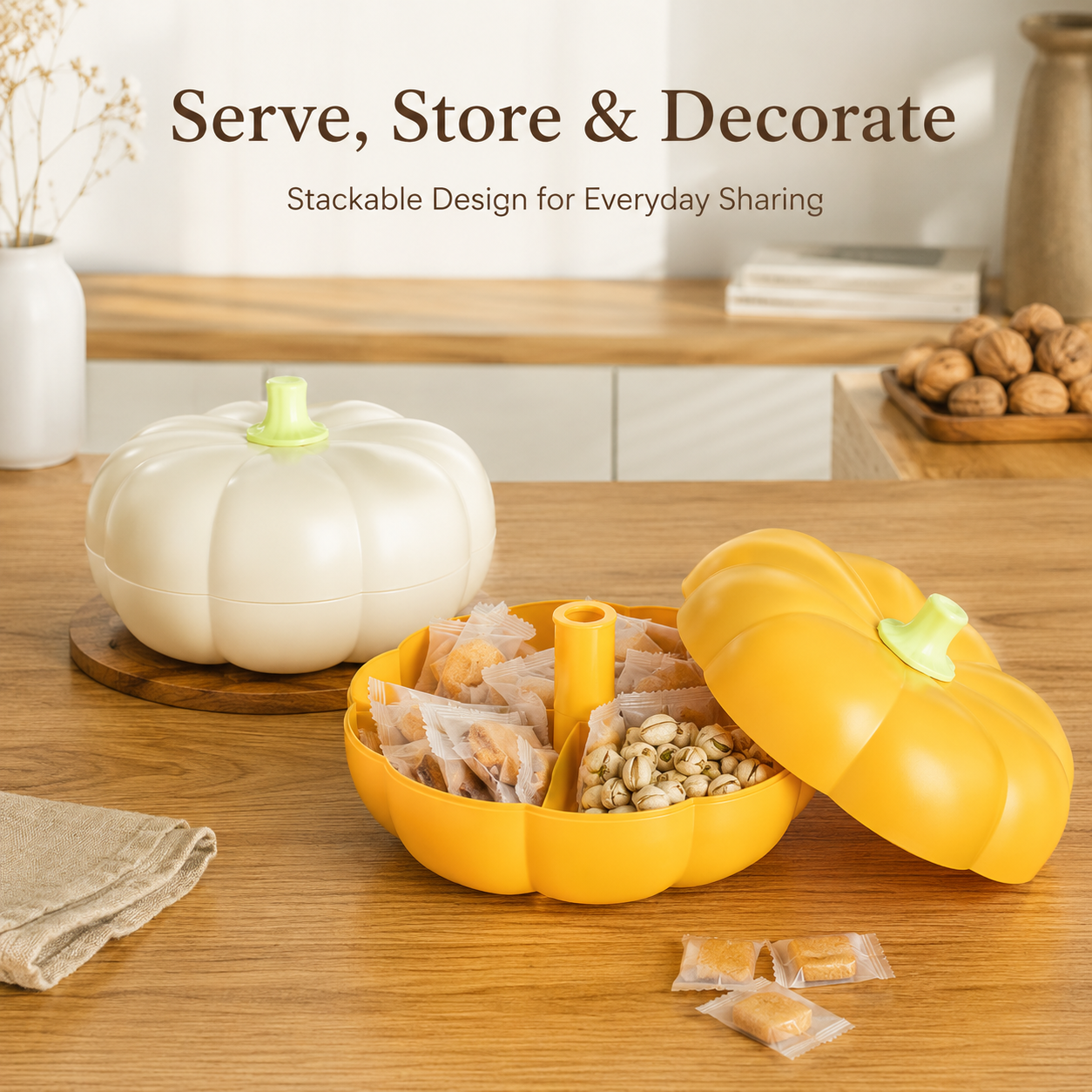 Lifting clear PET compartment dividers out of pumpkin body