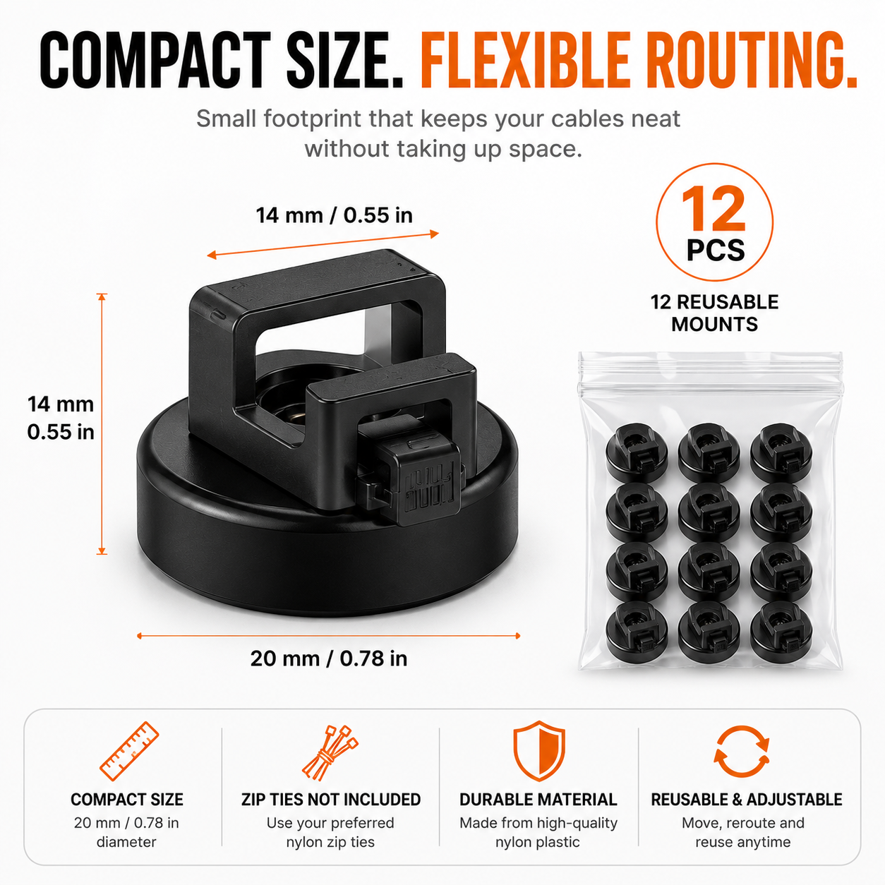 Compact reusable cable mount dimensions