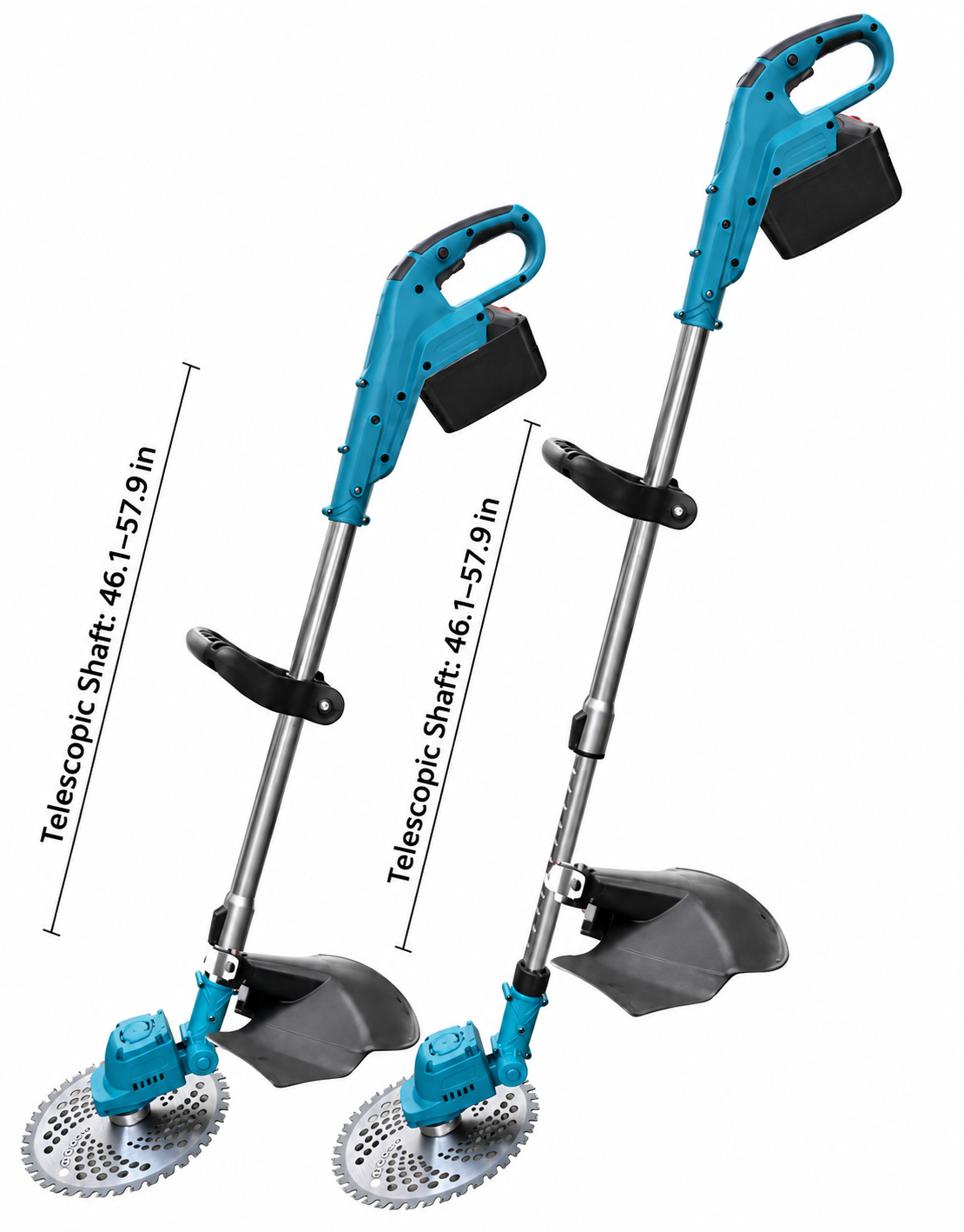 Blue Cordless Trimmers with Telescopic Shaft Measurements