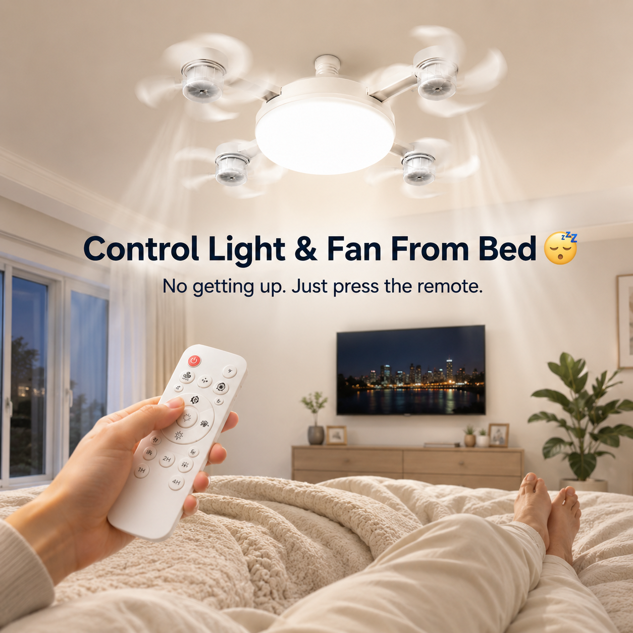 Control light and fan from bed with remote