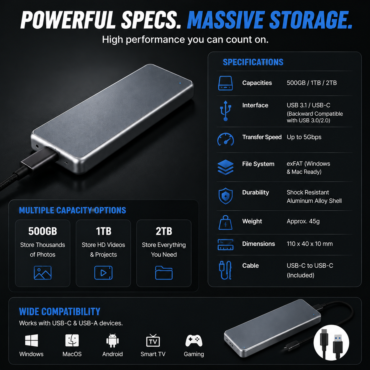 Portable phone backup storage keeps family memories travel photos and work files organized