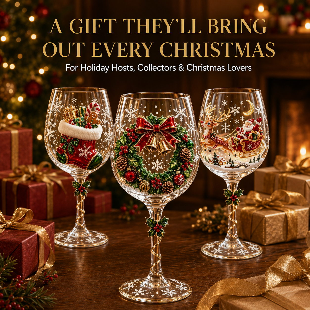Holiday table setting with festive glass