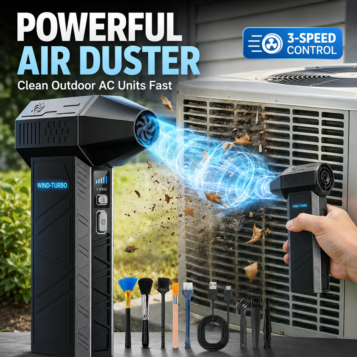 Air duster for car electronics and outdoor use