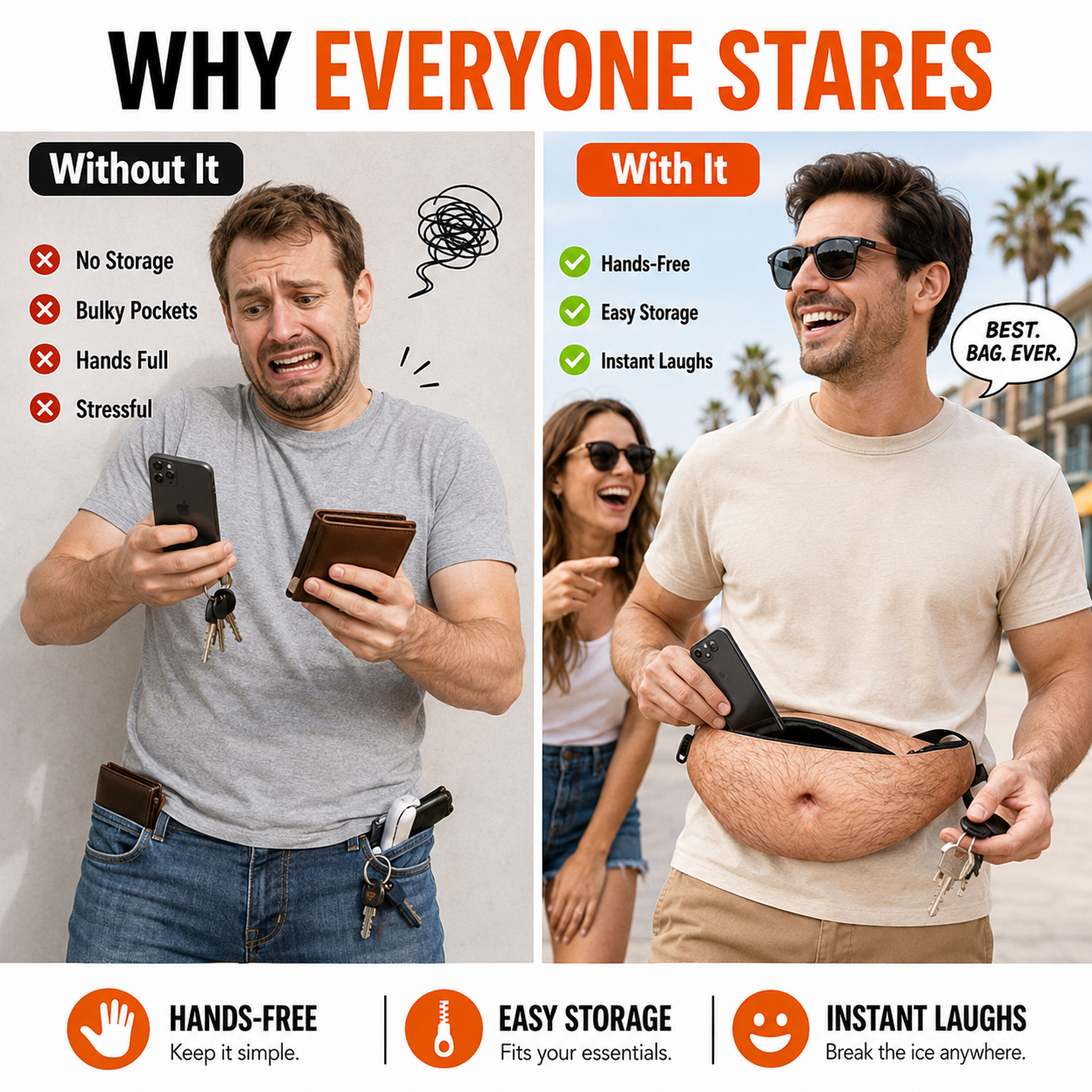 Realistic belly fanny pack