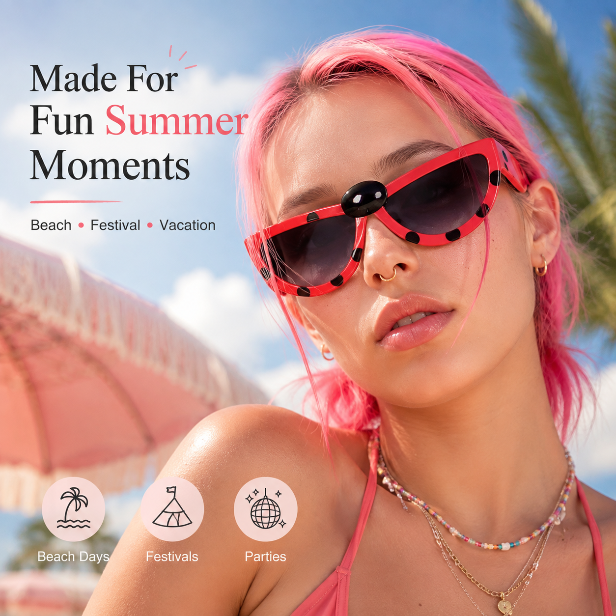 Ladybug sunglasses summer beach festival lifestyle