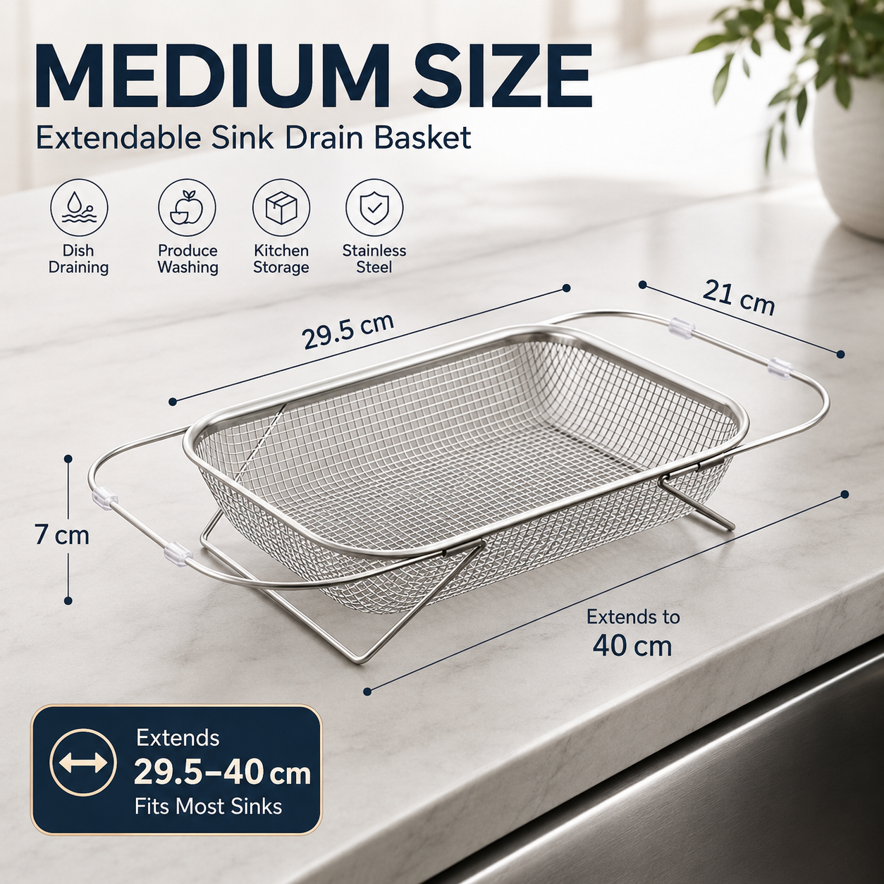 Medium size expandable sink drain basket dimensions