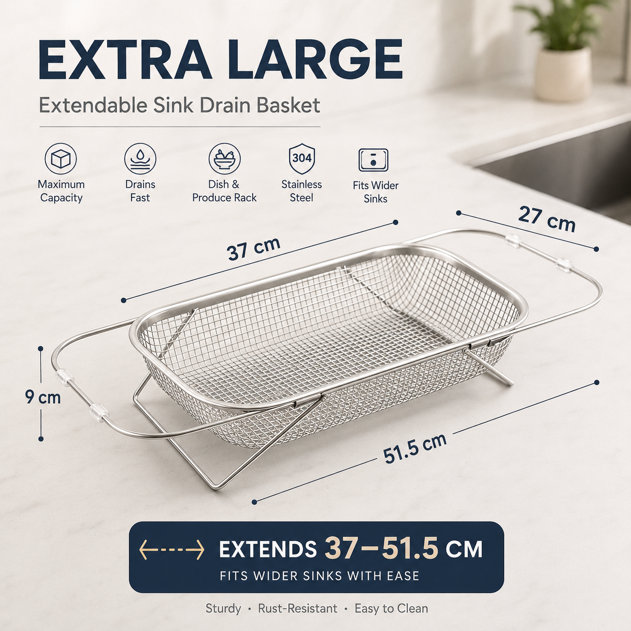 Extra large size expandable sink drain basket dimensions