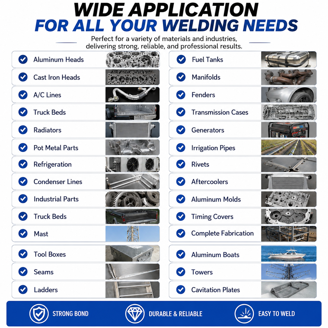 Aluminum welding rod applications