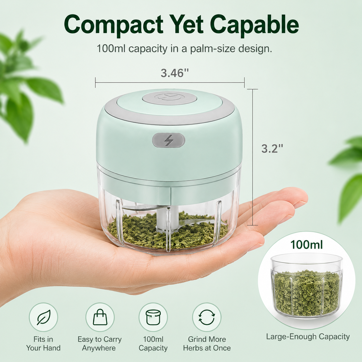Compact 100ml electric herb grinder