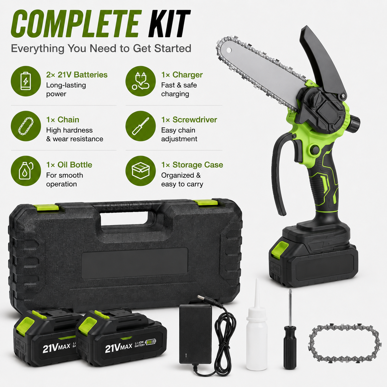 Two battery mini chainsaw kit