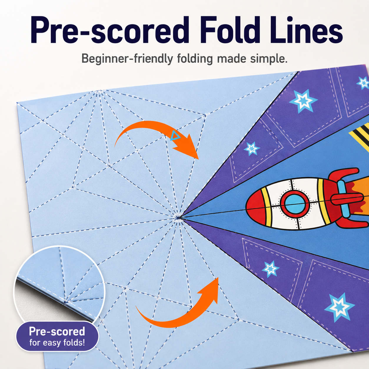 Pre-scored paper airplane folding lines
