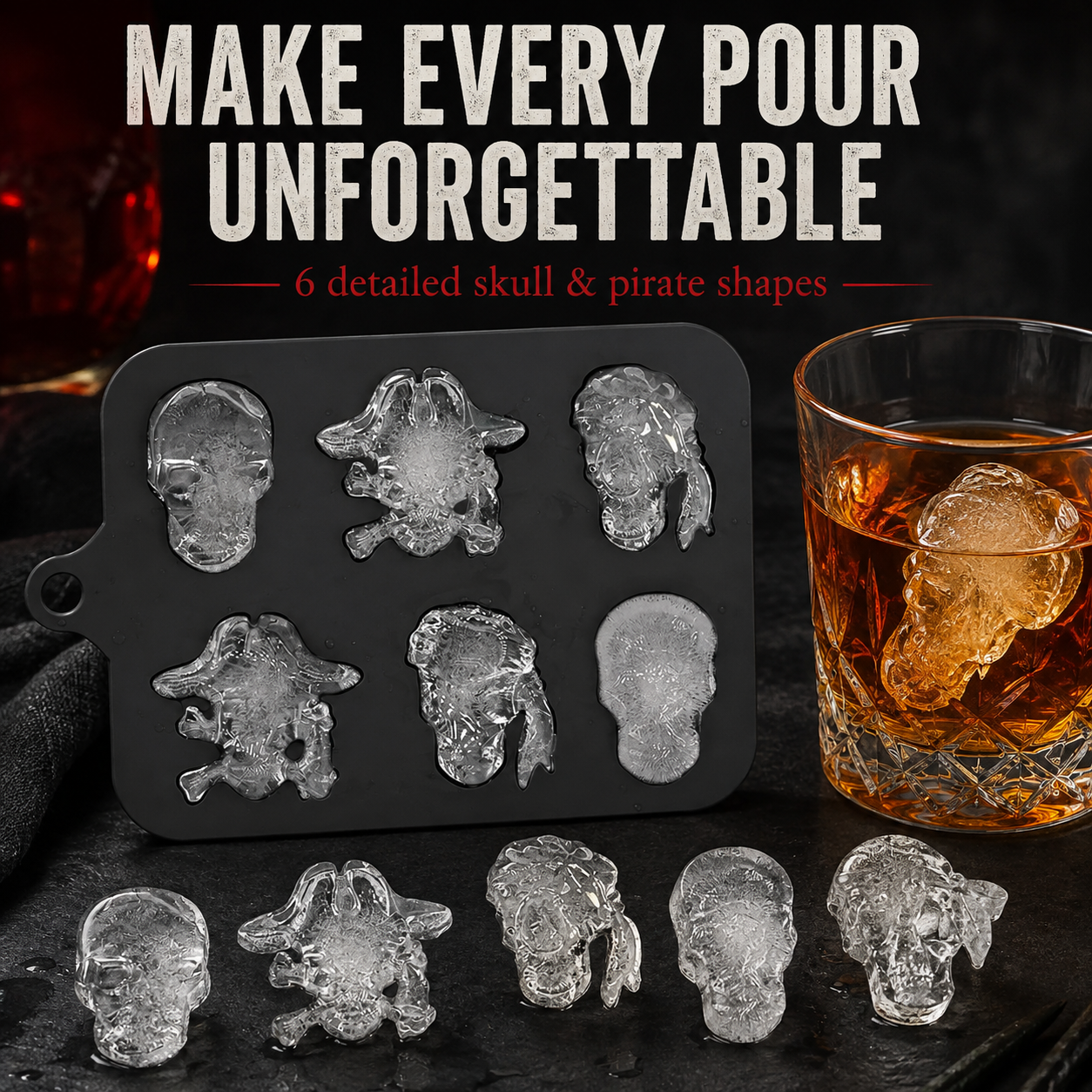 Skull silicone ice tray with secure storage lid
