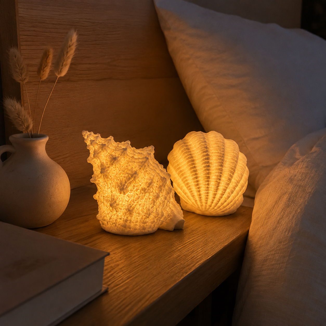 Scallop shell light used as a bedside accent