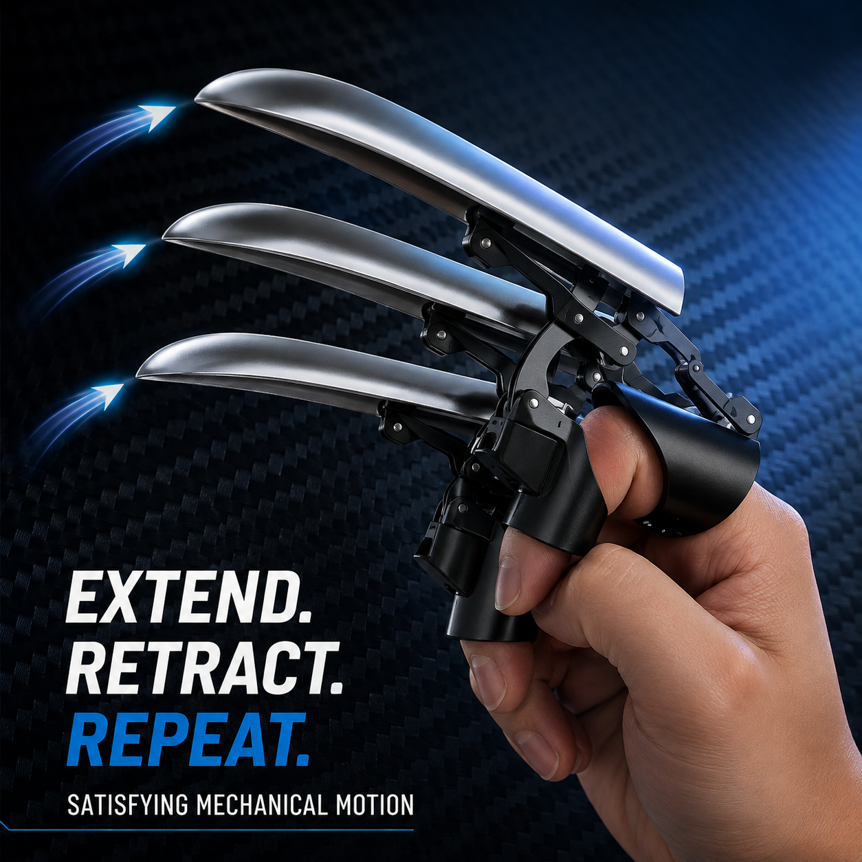 Finger-controlled extension of retractable mechanical claws