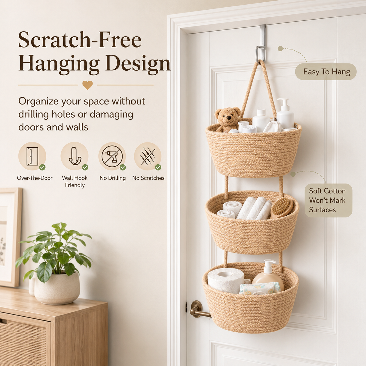 Soft woven cotton storage baskets close-up texture