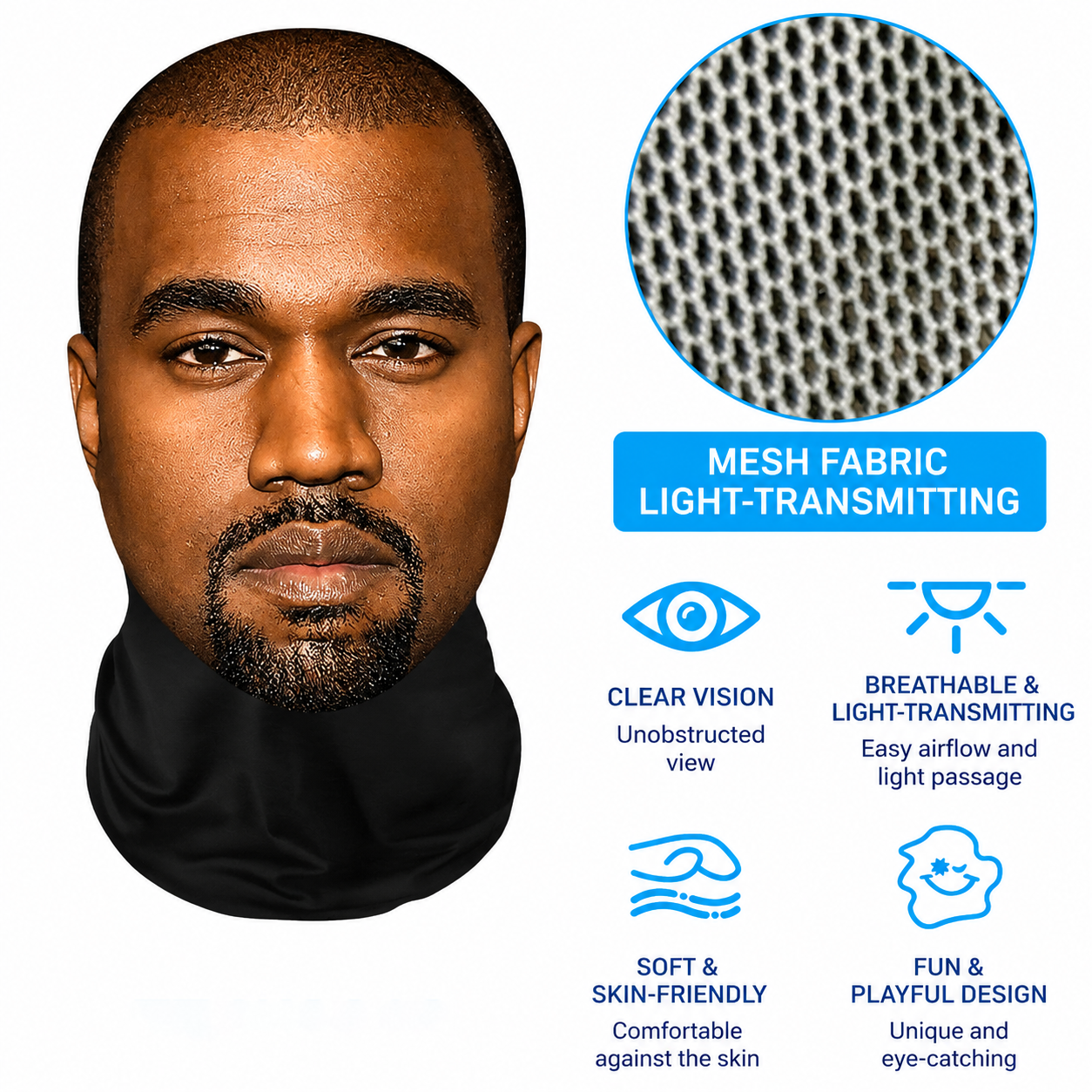 3D Mask Realistic Mask Role Playing Prop Fun Black Mesh Headset Halloween Funny