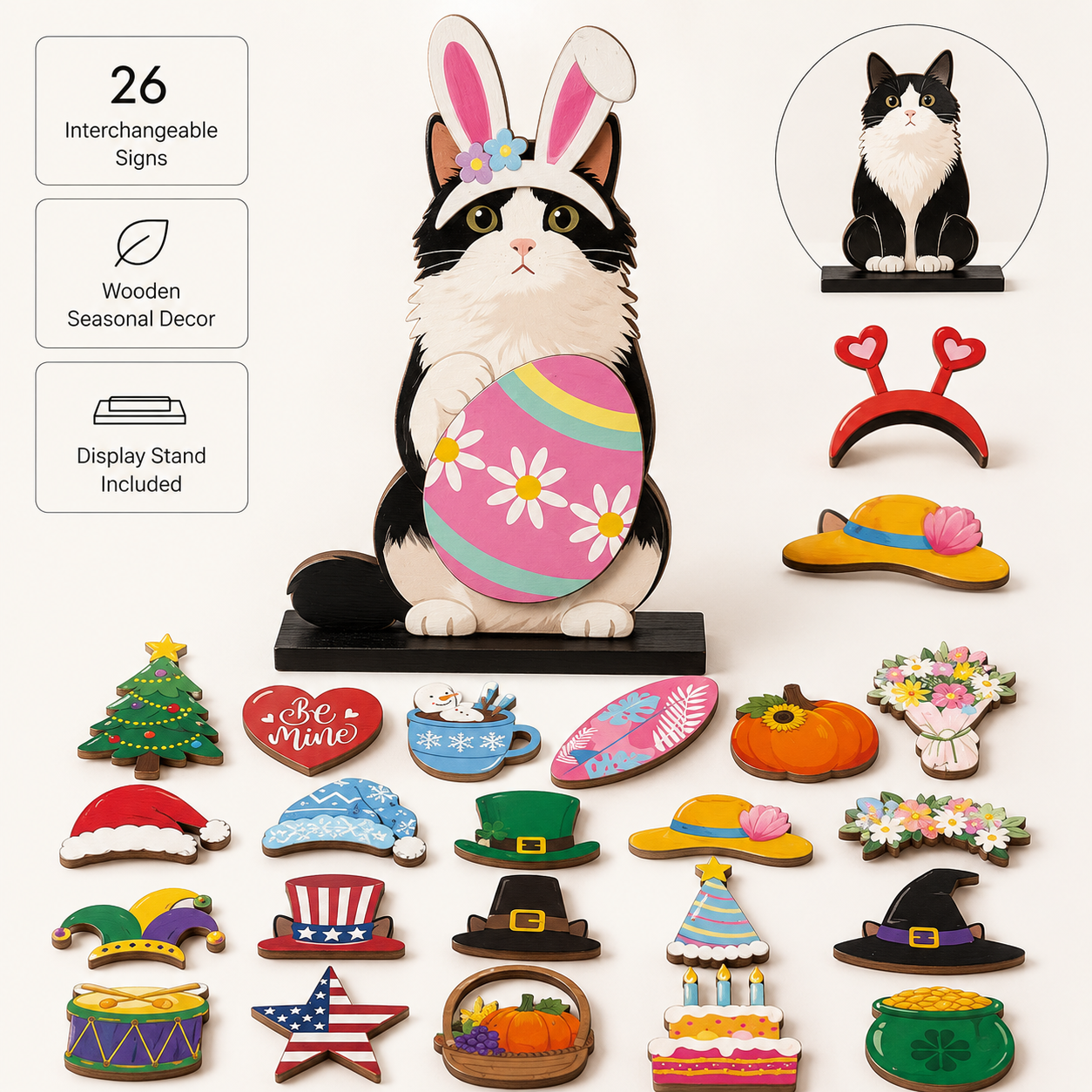 Interchangeable seasonal wooden decor set