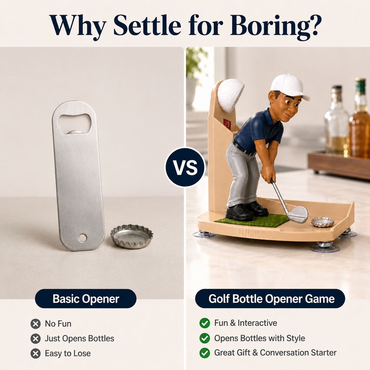 Golf bottle opener compared with regular opener