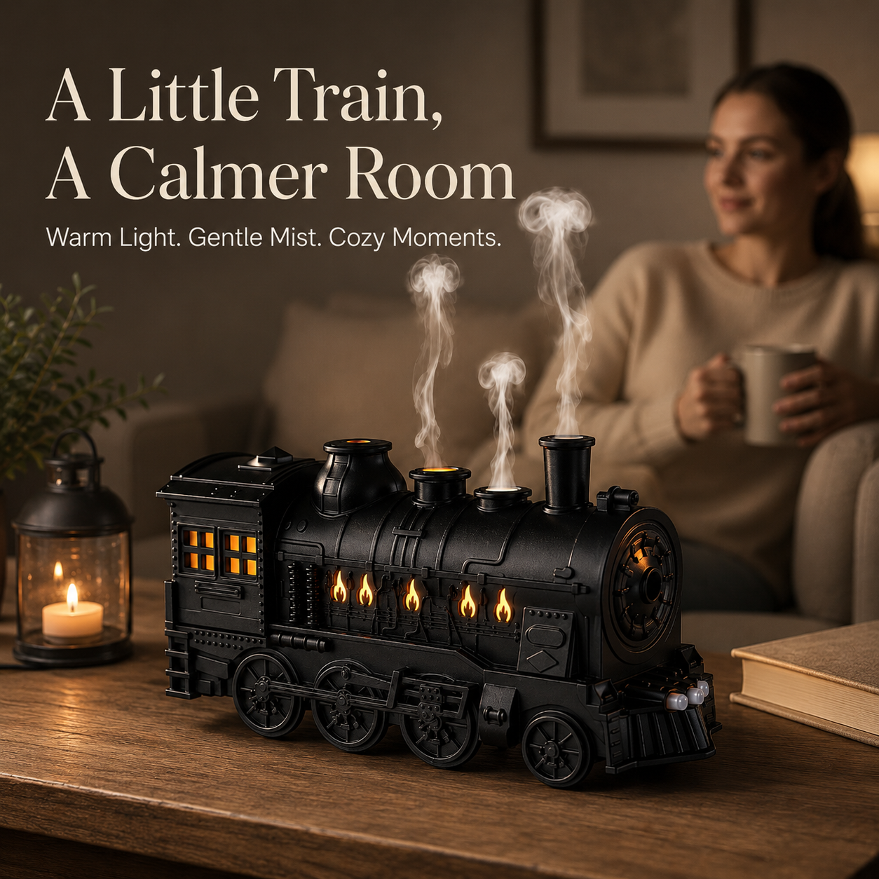Detailed vintage locomotive styling of the aroma diffuser